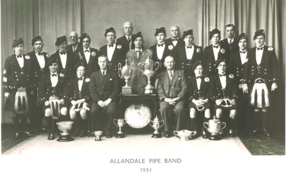 Allandale Pipe Band 1951 with trophies